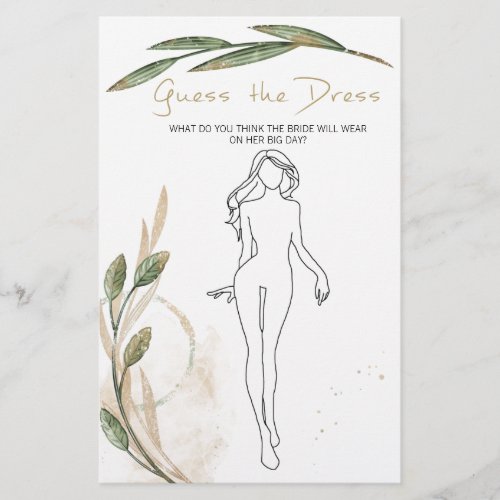 Bridal Shower Game Gold Sage Guess the Dress Card Flyer
