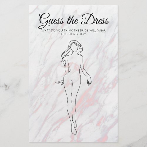 Bridal Shower Game Gray Marble Guess the Dress Flyer
