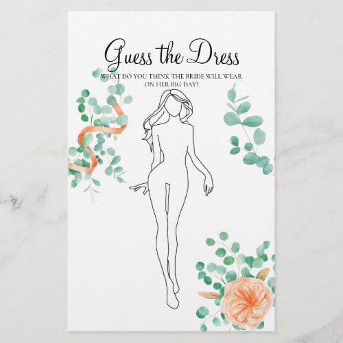 Bridal Shower Game Green Peach Guess the Dress Flyer