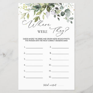 Bridal Shower Game Greenery Where Were They Flyer