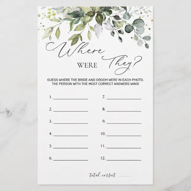 Bridal Shower Game Greenery Where Were They Stationery Zazzle