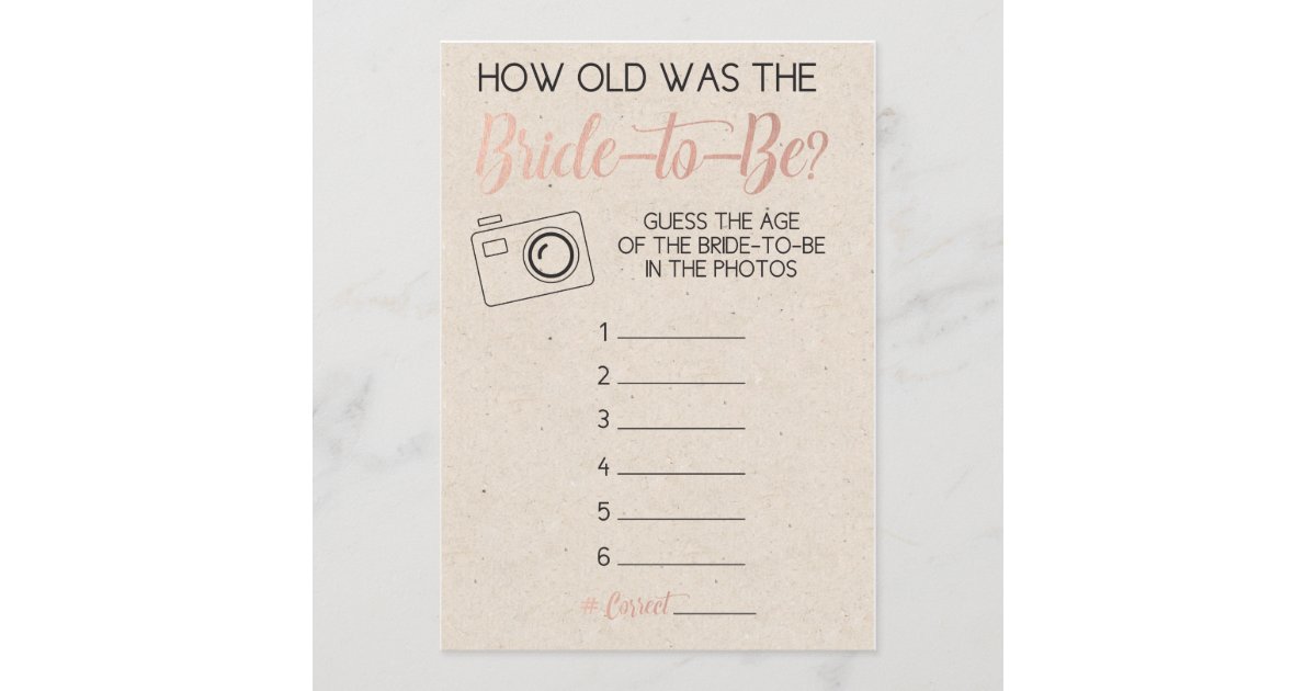 Bridal Shower Game Guess Bride's Age from Photo