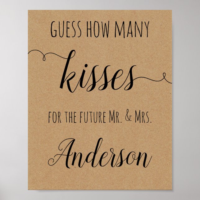 Bridal Shower Game Guess How Many Kisses Poster (Front)