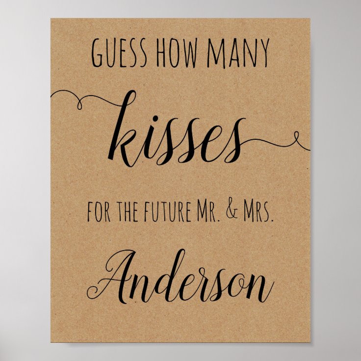 Bridal Shower Game Guess How Many Kisses Poster Zazzle