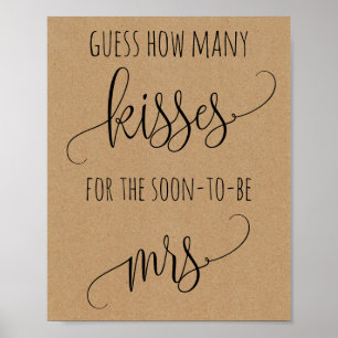 Bridal Shower Game Guess How Many Kisses Poster