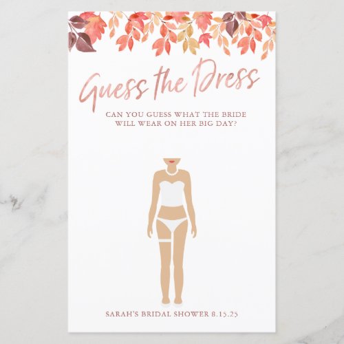 Bridal Shower Game Guess The Dress Fall Leaves