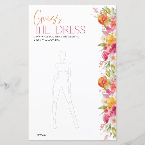 Bridal Shower Game Guess The Dress Floral Citrus