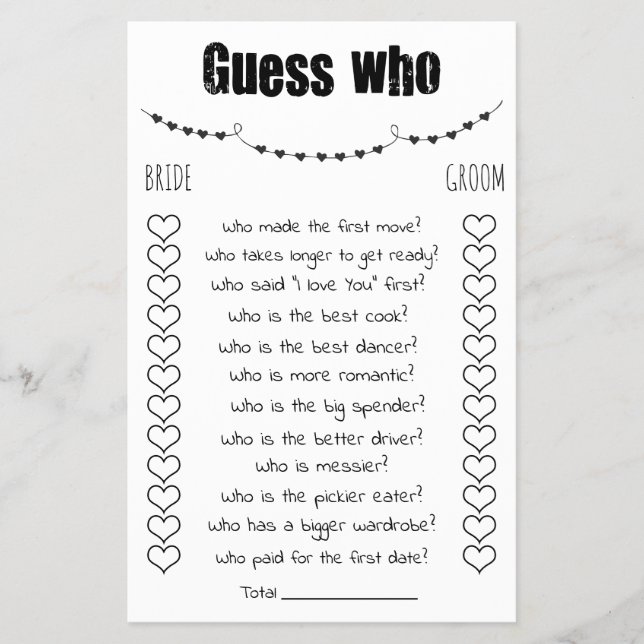 Bridal Shower Game Guess Who Card Flyer (Front)