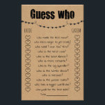 Bridal Shower Game Guess Who Card Flyer<br><div class="desc">Rustic Bridal Shower Game "Guess Who" template features a brown base for a rustic look. To access advanced editing tools,  please go to “Personalize”,  scroll down and press the "click to customize further" link. For more matching designs click the link “Other products from this collection”.</div>