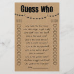 Bridal Shower Game Guess Who Card Flyer<br><div class="desc">Rustic Bridal Shower Game "Guess Who" template features a brown base for a rustic look. To access advanced editing tools,  please go to “Personalize”,  scroll down and press the "click to customize further" link. For more matching designs click the link “Other products from this collection”.</div>