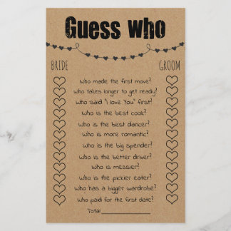 Bridal Shower Game Guess Who Card Flyer