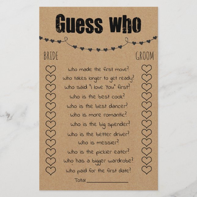 Bridal Shower Game Guess Who Card Flyer (Front)