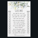 Bridal Shower Game Guess Who Card Flyer<br><div class="desc">Watercolor greenery template. Bridal Shower Game Guess Who. Make it your own by adding your own text, like instead of "groom" and "bride" type the happy couple's names and/or your own questions. You can also add text and/or personal photos on the back. To access advanced editing tools, please go to...</div>