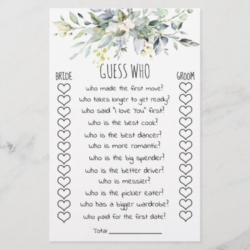 Bridal Shower Game Guess Who Card Flyer