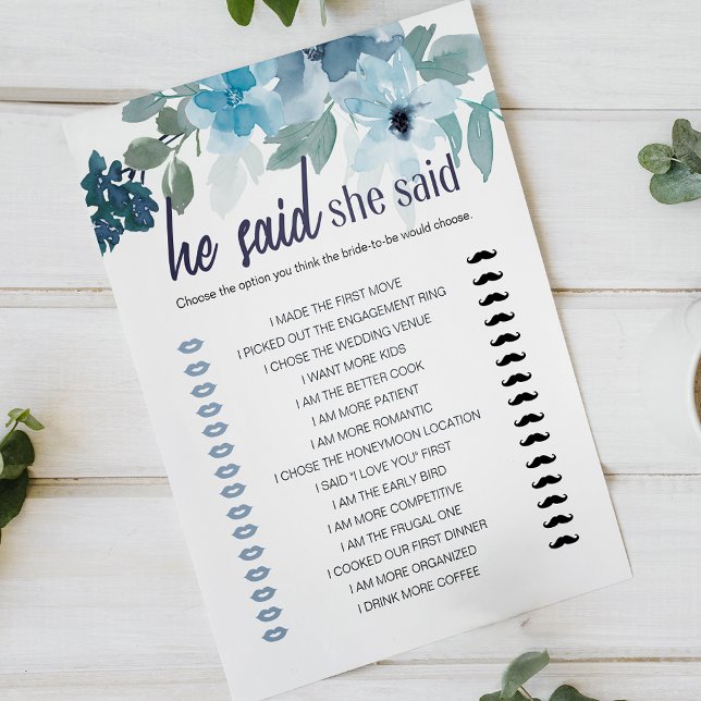 Bridal Shower Game He Said She Said Blue Roses (Creator Uploaded)