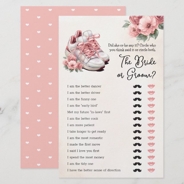 Bridal Shower Game He Said She Said Floral Sneaker (Front/Back)