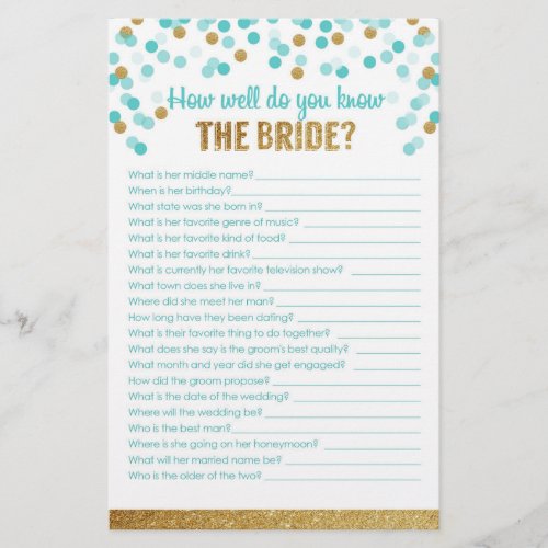 Bridal Shower Game How well do you know the bride