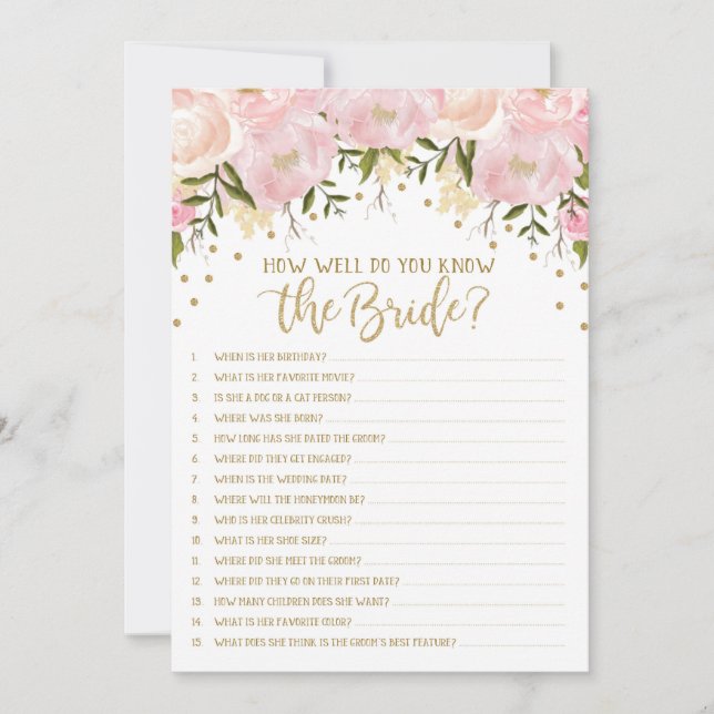 Bridal Shower Game How Well Do You Know the Bride (Front)