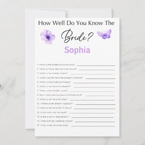 Bridal Shower Game How Well Do You Know The Bride Invitation