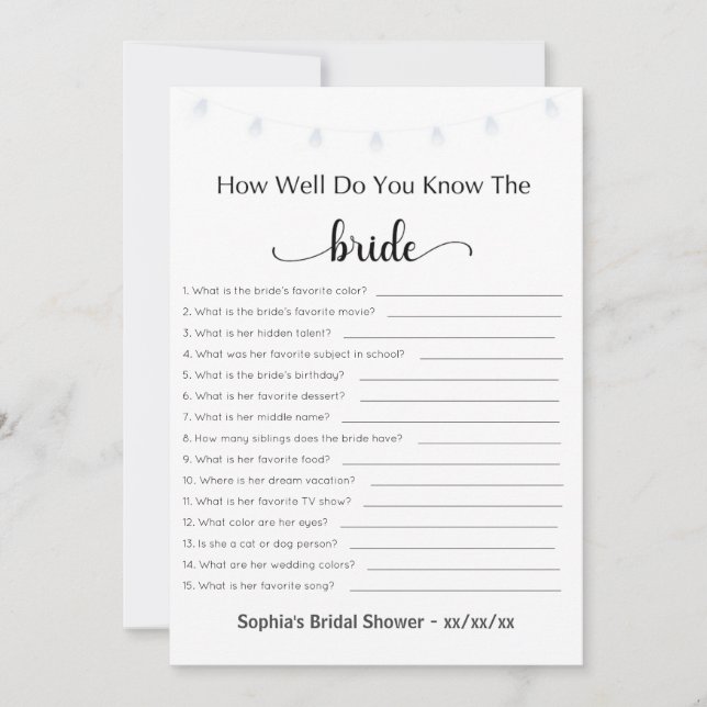 Bridal Shower Game How Well Do You Know The Bride Invitation (Front)