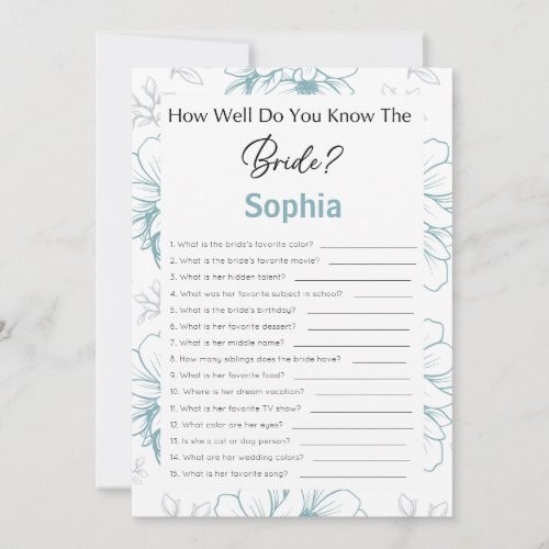 Bridal Shower Game How Well Do You Know The Bride Invitation