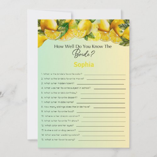 Bridal Shower Game How Well Do You Know The Bride Invitation