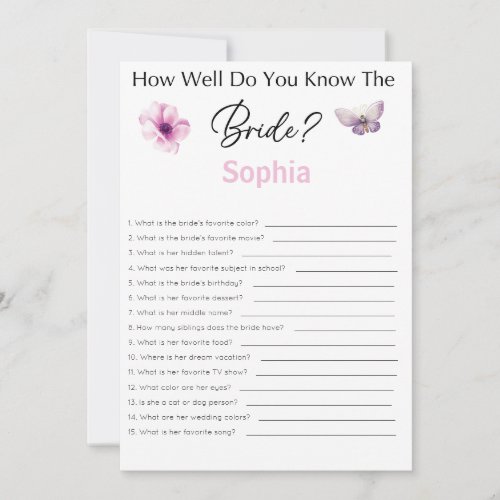 Bridal Shower Game How Well Do You Know The Bride Invitation