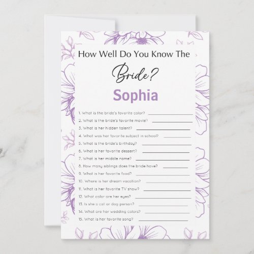 Bridal Shower Game How Well Do You Know The Bride Invitation