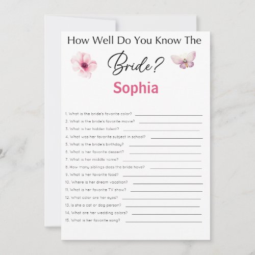 Bridal Shower Game How Well Do You Know The Bride Invitation