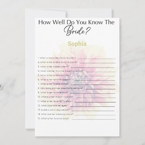 Bridal Shower Game How Well Do You Know The Bride Invitation