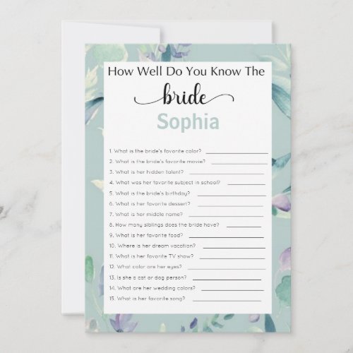 Bridal Shower Game How Well Do You Know The Bride Invitation