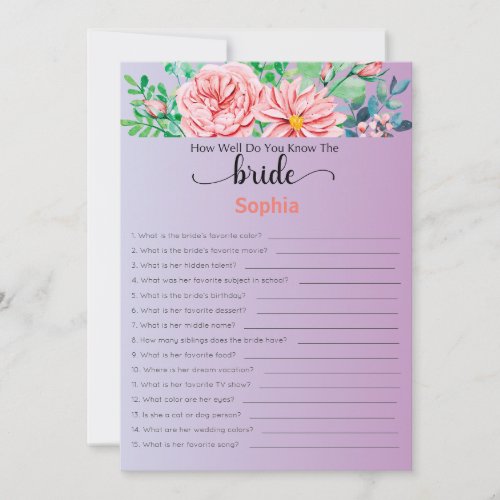 Bridal Shower Game How Well Do You Know The Bride Invitation