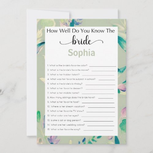 Bridal Shower Game How Well Do You Know The Bride Invitation