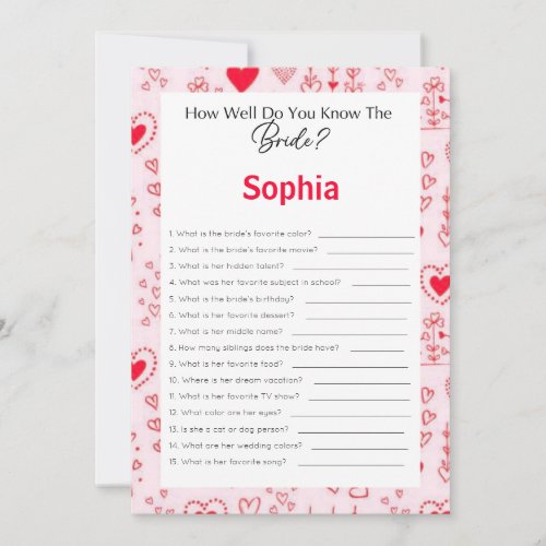 Bridal Shower Game How Well Do You Know The Bride Invitation