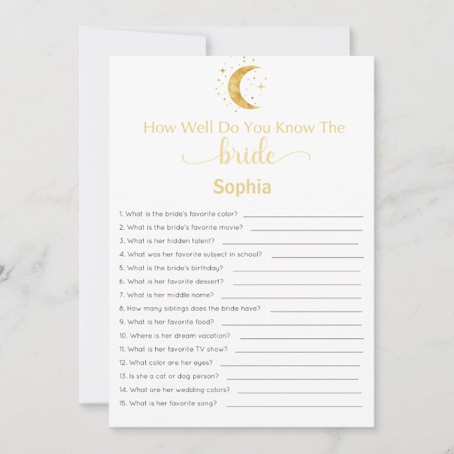 Bridal Shower Game How Well Do You Know The Bride Invitation (Front)