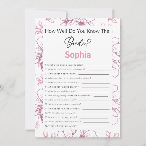 Bridal Shower Game How Well Do You Know The Bride Invitation
