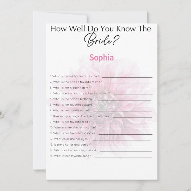 Bridal Shower Game How Well Do You Know The Bride Invitation (Front)