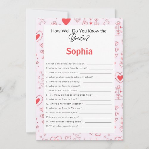 Bridal Shower Game How Well Do You Know The Bride Invitation