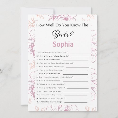 Bridal Shower Game How Well Do You Know The Bride Invitation