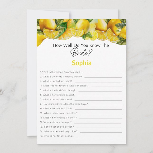 Bridal Shower Game How Well Do You Know The Bride Invitation (Front)