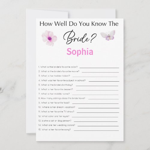 Bridal Shower Game How Well Do You Know The Bride Invitation