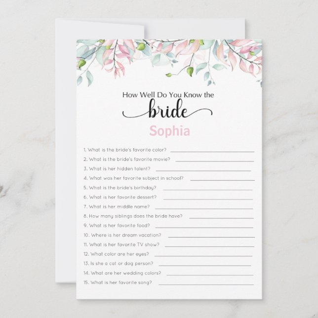 Bridal Shower Game How Well Do You Know The Bride Invitation (Front)