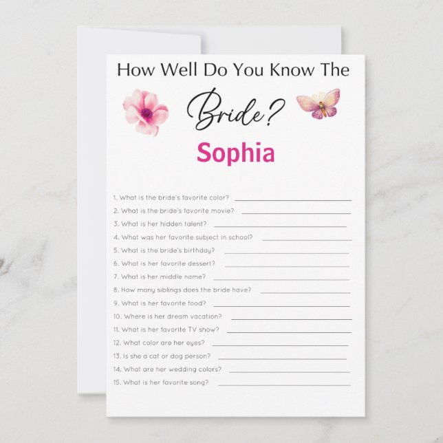 Bridal Shower Game How Well Do You Know The Bride Invitation (Front)