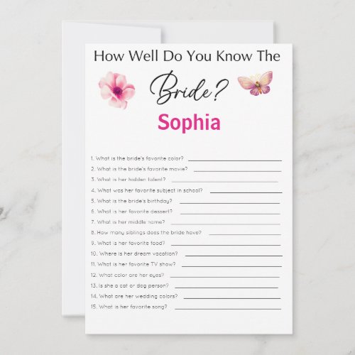 Bridal Shower Game How Well Do You Know The Bride Invitation