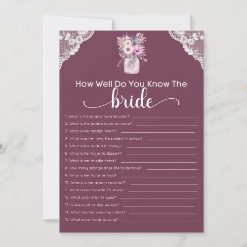 Bridal Shower Game How Well Do You Know The Bride Invitation