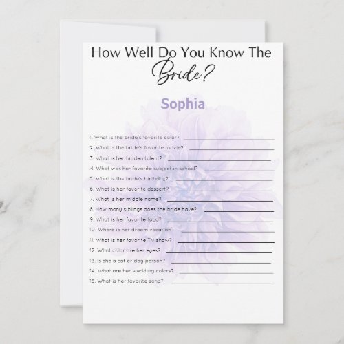 Bridal Shower Game How Well Do You Know The Bride Invitation