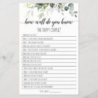 Bridal shower game How well do you know the couple