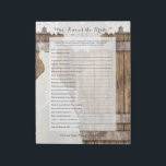 Bridal Shower Game in Rustic Wood Design Notepad<br><div class="desc">Bridal Shower Game Notepad. (Who knows the Bride?) ✔NOTE: ONLY CHANGE THE TEMPLATE AREAS NEEDED! 😀 If needed, you can remove some of the text and start fresh adding whatever text and font you like. 📌If you need further customization, please click the "Click to Customize further" or "Customize or Edit...</div>