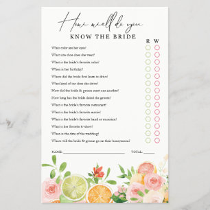 Bridal Shower Game Know the Bride Citrus floral Flyer