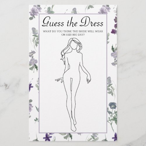 Bridal Shower Game Lavender Floral Guess the Dress Flyer